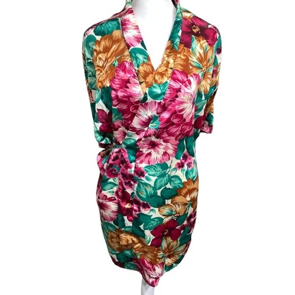 Vintage Copacabana Floral Satin Robe, Size M – Tropical, Boho, Statement Piece - Picture 1 of 5